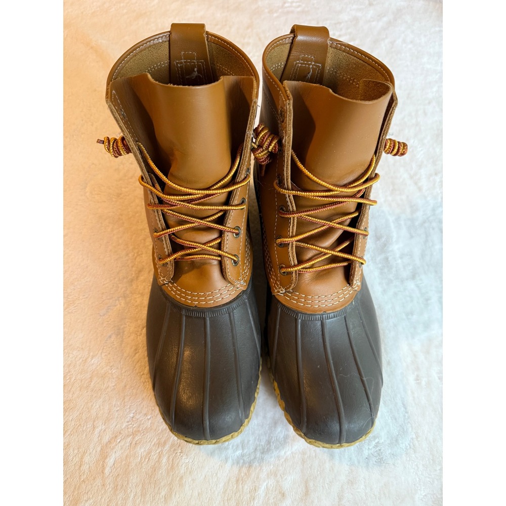 LL Bean Boots Mens 8 Inch Duck Boots Tan Brown Leather Waterproof Made in USA